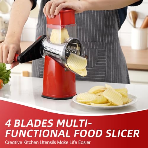 Rotary Hand Crank Cheese Grater,Cheese Shredder Vegetable Slicer(Red) - image 3