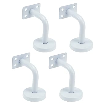 KUMGROT 4 Pcs الفولاذ المقاوم للصدأ درج الدرابزين الأقواس 2.36 "X 2.36" شنت الجدار الثقيلة الدرابزين الأقواس الشرفة اليد الطابق السفلي الخطوات درج الدرابزين الأقواس، نوع شقة، أبيض