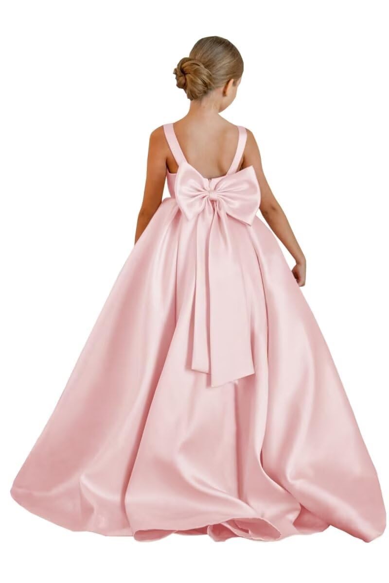 Robe de demoiselle d'honneur en satin pour mariage, première communion, nœuds, Noël, fête d'anniversaire