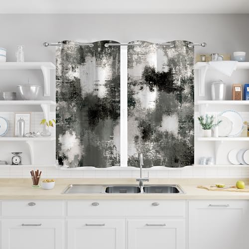 Image of Asuexpect Black Grey Abstract Curtains 2 Panels Abstract Rust Curtain Room Darkening Grommet Window Drapes Modern Decorative Window Treatments for Bedroom Living Room, 26x36 Inches, Black Grey
