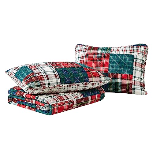 Edredón Queen Nautica de algodón reversible con fundas diseño de retazos rojos 6