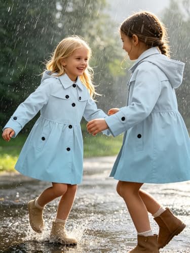 Image of Cromoncent Girl's Rain Jackets Waterproof Hoodie Trench Coat Cute Dress Coat Outerwear, 3-12 Years