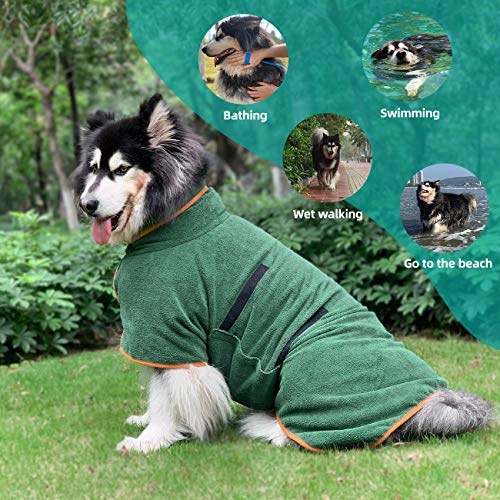 Dog Drying Coat Bathrobe Towel, Microfibre Material Fast Drying Super Absorbent Dog Bath Robe, Pet Quick Drying Moisture Absorbing With Adjustable Collar And Waist #TOP2