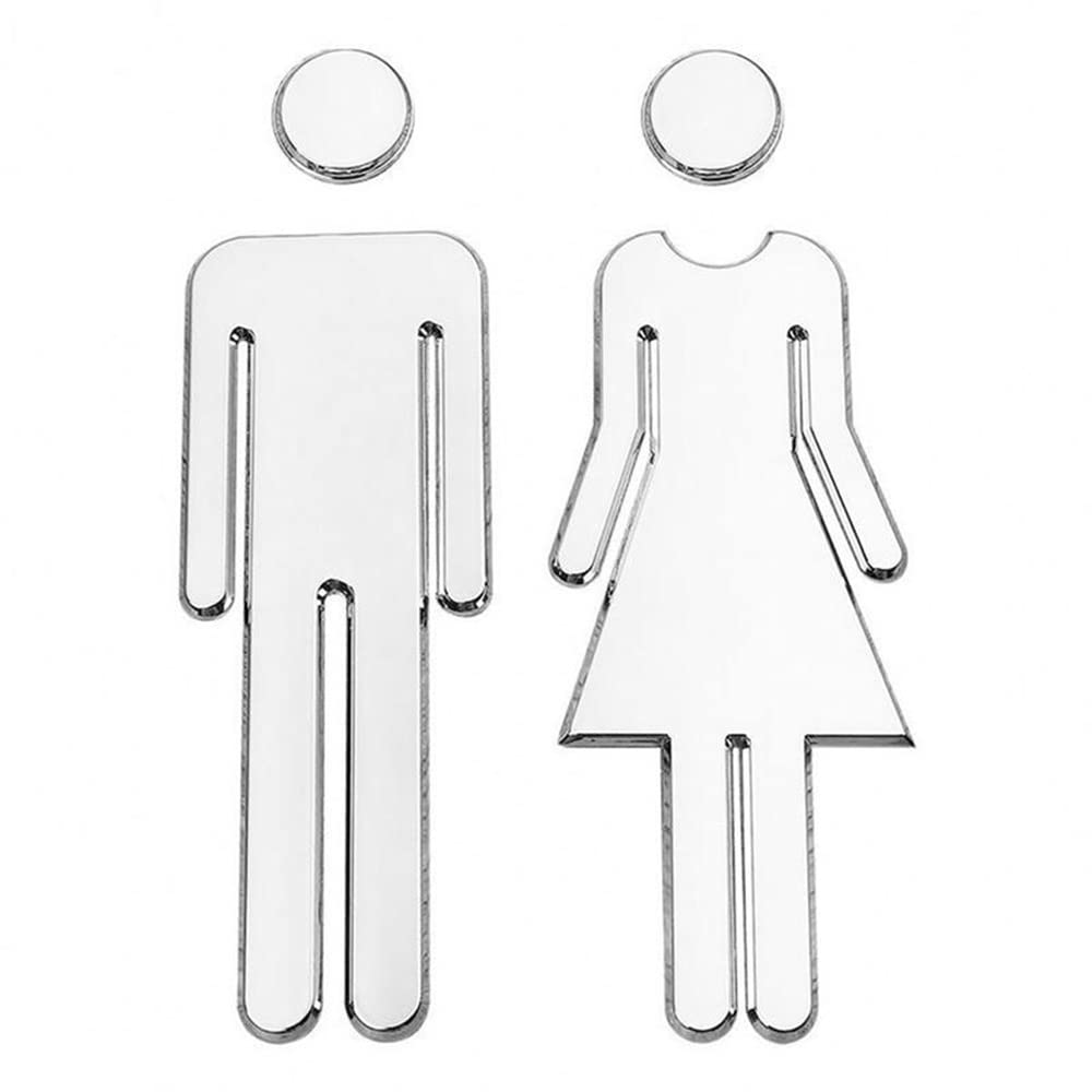 GTHTUHFD 3D Toilet Sticker, Diy Man And Woman Toilet Sticker Wc Door Sign Decals Toilet Signs Restroom Washroom Signage Plaque Wall Sticker Decor Removable - Silver Silver