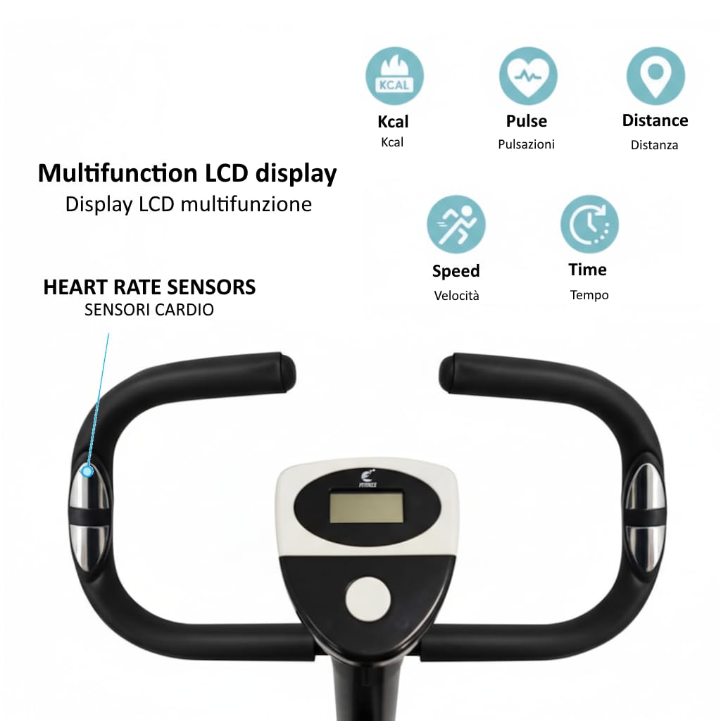 Cyclette Bike da Camera per Dimagrire e Tonificare Glutei e Gambe, Resistenza Regolabile Sensori Cardio Display LCD Sella Regolabile Allenamento Fitness