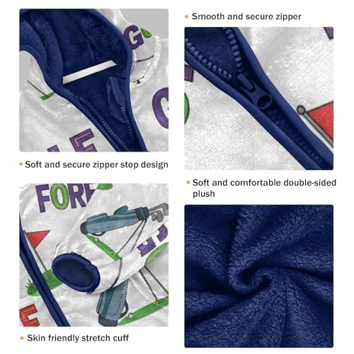 Golf Themed Pattern Prints Toddler Fleece Jacket Girl Boys Hooded Fleece Jacket Coat Warm Outwear Zip-up 3-10T3