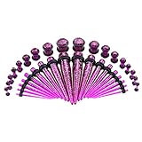Awinrel 36 Pieces Transparent Acrylic Glitter Taper Ear Stretching Kit Tunnel Gauge Plugs Eyelet Piercing Jewelry Set 14G-00G Purple