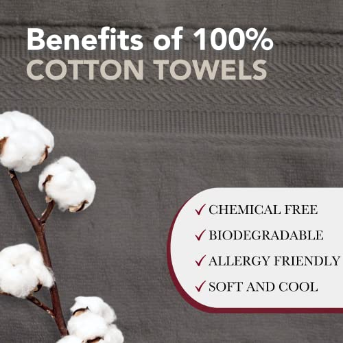 Red Land Cotton Bath Towels Set | American Grown 100% Luxury Cotton Wash Cloths For Body Hand & Face | Hotel Premium Quality | 6 Piece Towels For Bathroom | Usa Made Fluffy Soft And Durable | Gray #TOP2