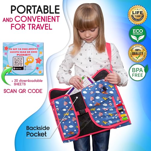 Image of Kids Travel Tray - Waterproof Lap Table with No-Drop Large Tablet Holder - Car Seat Tray - Road Trip Essentials Kids - Car Desk Organizer for Airplane - Toddler Travel Essentials(AIRPLANE)