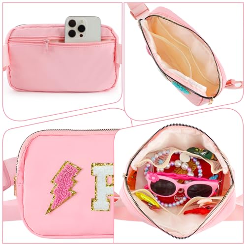 Image of PainZieteg Fanny Pack for Girls Chenille Letter Belt Bag Crossbody for Kids | Preppy Nylon, Waterproof, Gold-Plated Zipper, Adjustable Strap, Birthday Christmas Easter Gifts for 4-13 Year Old Teen Girls