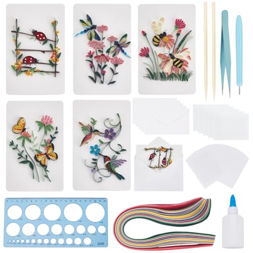 WEBEEDY 20 Sets Paper Quilling Kit for Adults Beginners,Spring Animal Flower Greeting Cards Making Kit with Instruction Tutorial,Handmade Bee Butterfly Dragonfly Quilling Card for Friends Families
