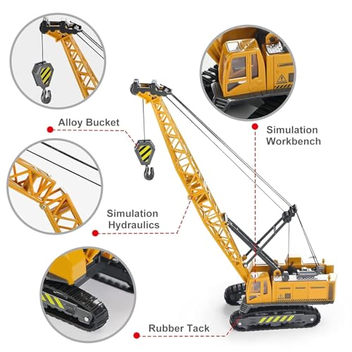 Image of Friction Powered Long Crane Toy with Tower Cable 360 Degree Rotating Crawler Crane Toy for 3+ Years Old Kids Boys Girls Building Construction Truck Pull Back Vehicles (Multicolor)