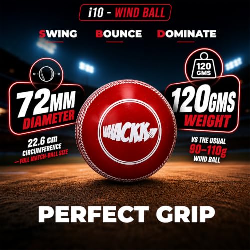 Image of WHACKK I10 T-20 Wind Ball 72MM 120GMS Red | Synthetic Practice Cricket Balls | Swing Balls for Match, Training, Indoor, Outdoor & Street Cricket