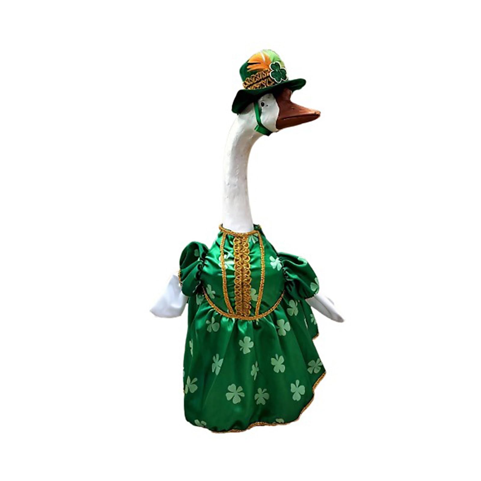 Meiliyizu Geese Statue Dress Costume with Hat Leaves Patterned Geese Outfit for Porch Animal Figurine Irish Festival Decoration Celebratory Door Waterfowl Decoration