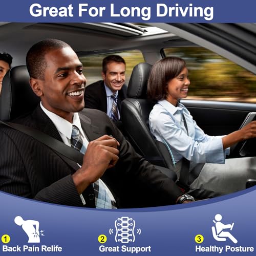 BYMECOST Lumbar Support Pillow for Car, Memory Foam Car Seat Back Support Pillow for Driving, Back Cushion with Strap for Pain Relief, Ergonomic Back Cushion for Office Chair, Wheelchair (A-Black)