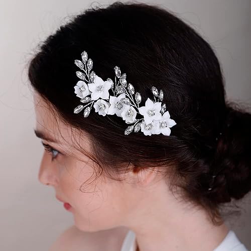 Miniatura 5 de Horquillas para el cabello de flores de novia, hojas, para novia, mujeres, delicadas perlas, perlas, horquillas para el cabello para niñas, dorado