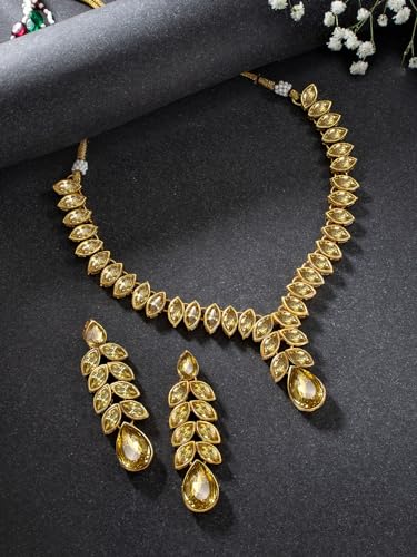 Image of Peora Traditional Crystal Necklace & Jewellery Set Gift for Women