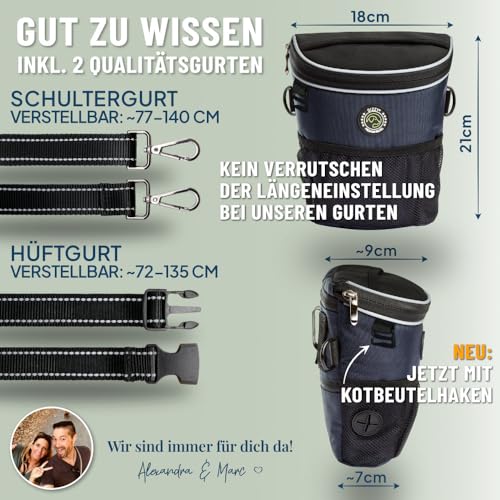 GIZZY® DAS ORIGINAL | Leckerlitasche für Hunde + REGENHAUBE | Leckerlibeutel für Hunde mit praktischer Einhand-Öffnung | Hunde Leckerlitasche für Training & Welpenerziehung | Gassi Tasche Hund [Blau]