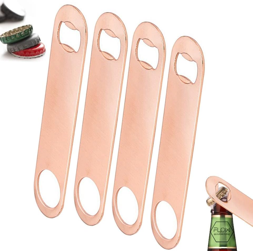 FLOW Barware Bar Blade, 18cm Copper Bottle Opener | Heavy Duty Crown Bottle Openers | Professional Dual Version Bar Blades Bottle Opener | 4X Copper