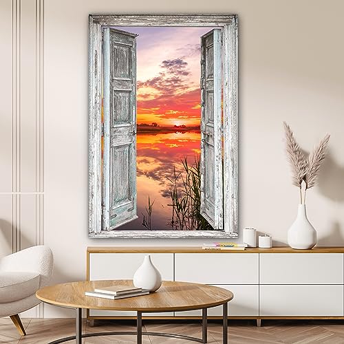 Miniatura 6 de Muchowow Cuadros Para Salon 80x120 Cm Foto Con Lienzo Canvas Laminas Cuadro Dormitorio Decoracion Hogar Pared Quadro Paisaje - Atardecer - Agua - Vista Por La Ventana