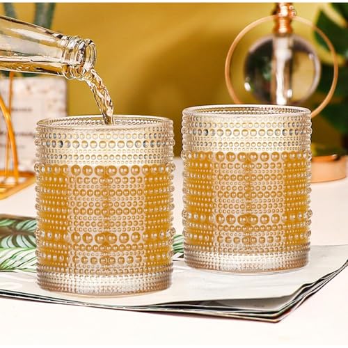 Image of Kookee Jupiter Vintage Hobnail Bubble Glass Old Fashioned Whiskey Tumbler Set of 6 | Cocktail, Scotch, Bourbon | Textured Barware Glasses Set, 300ml (12226)