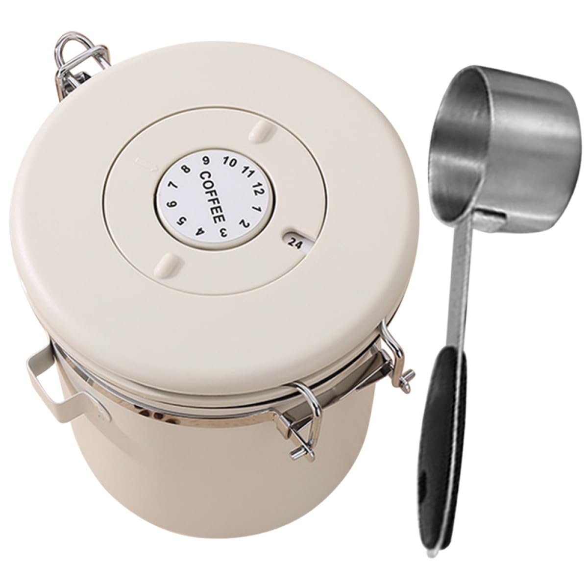 YARNOW Bote Hermético Adecuado para Conservar Granos de Acero Inoxidable con Cuchara 1.2l para Almacenamiento de Café y Té, Estanqueidad y Diseño Beige