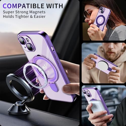 Image of Magnetic for iPhone 15 Case with Invisible Stand[Compatible with MagSafe][Full Camera Lens Protector][Military Drop Protection] Shockproof Not Yellowing Clear Slim Soft for Women Men