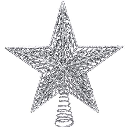 Glitter Silver Star Christmas Tree Topper Christmas Star Tree Topper Farmhouse Tree Topper Xmas Tree Topper Rustic Tree Topper Christmas Tree Decoration Christmas Ornaments 12.5"(Silver)