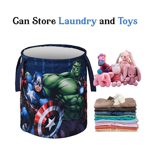 Image of Urbane Home Pack of 3 Foldable 45L Toys Organizer for Kids Room - Soft Toys Storage Bag /Basket /Container with Handles | Marvel Avengers - Blue