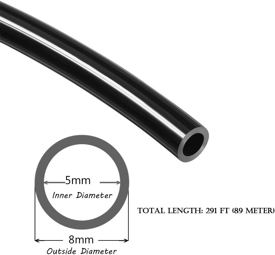 Beduan Pneumatic Tubing Pipe, 8mm x 5mm Black 291ft/89Meter, Air Compressor PU Hose Line Tube for Fluid Transfer