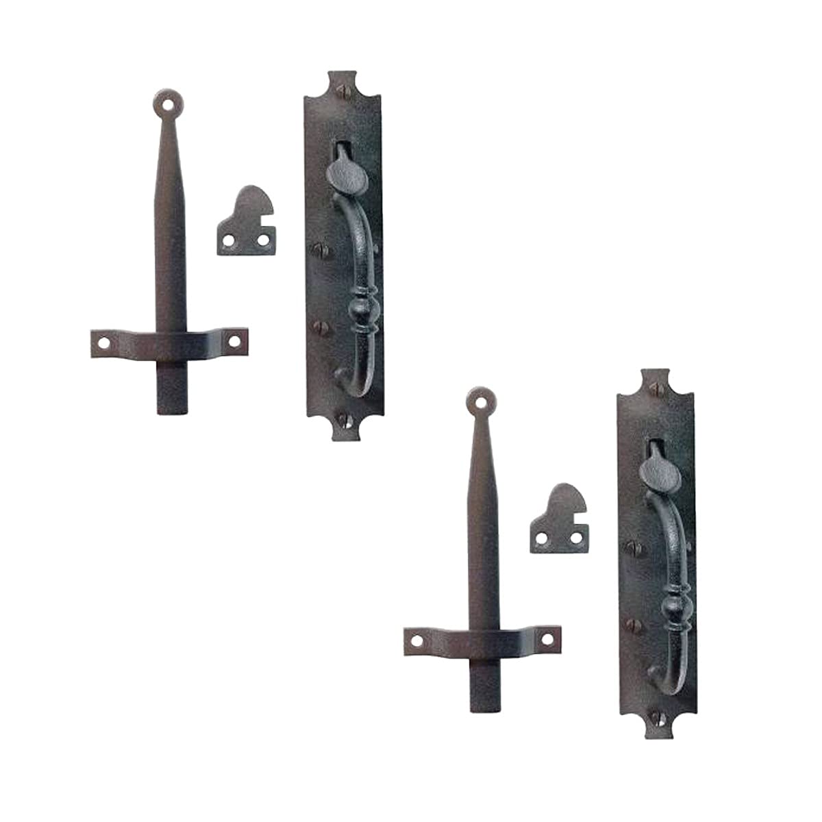 Renovators Supply Manufacturing Black Cast Iron Norfolk Door Latches Traditional Gate Or Door 8" Tall Thumb Latches Black Powder Coated Two Sided Gate Latch Locks with Mounting Hardware Pack of 2