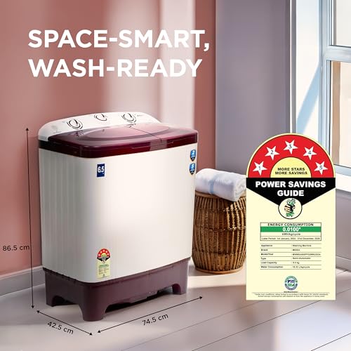 Image of Midea 6.5 kg 5 Star Semi Automatic Top Load Washing Machine Maroon, Rust Proof Body (MWMSA065PPG(MW), Rat Away Feature)