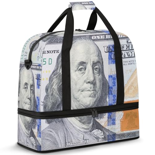 Large Weekender Overnight Bags Dollar One Hundred Money Travel Duffel Bag for Women Men Gym Bags With Shoe Compartment Foldie Travel Tote Bag Carry On Personal Item Bag for Travel Gym Sports