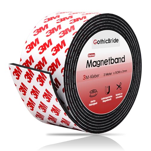 GothicBride Magnetband Selbstklebend, 3M Magnetklebeband Stark Metallband Extra Breit Magnetstreifen Magnet Klebeband, Magnetic Tape für Messer Whiteboard Werkzeug