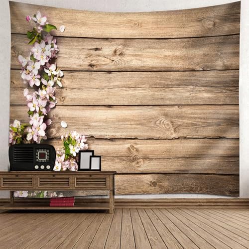 Tenture Murale Effet Planche de Bois Tapisserie Florale Relif 3D