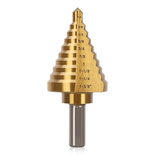 Broca de titanio con 10 tamaños, brocas de acero de alta velocidad de 14 a 1-38 pulgadas para corte de perforación de agujeros de chapa, agujero HSS