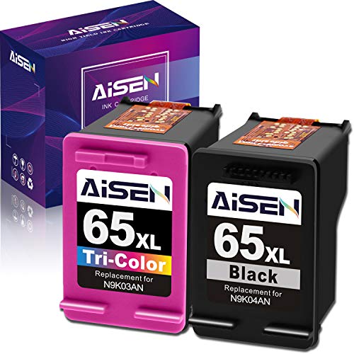 AISEN Remanufactured Ink Cartridge 65 Replacement for HP 65 65XL 65 XL Used in HP Envy 5055 5052 5058 DeskJet 3755 2655 3720 3721 3722 3723 3752 3730 3758 2652 2624 2622 (1 Black 1 Tri-Color)