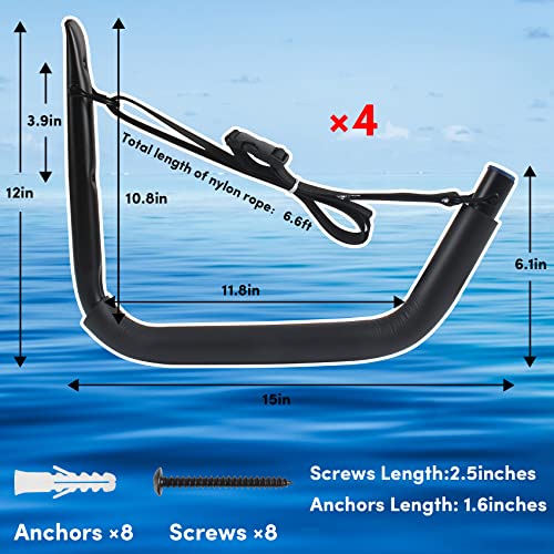 BALAVA Kayak Storage Rack,Kayak Rack for Garage,Kayak Wall Mount with Nylon Straps,Heavy Duty Kayak Hanger Kayak Hook Suitable for Kayaks and SUP Paddle Board(4 Pack,Black)