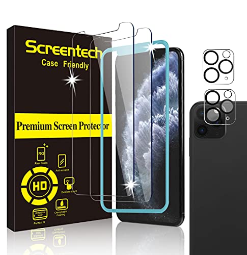 [2+2 Pack] Soonear Tempered Glass Screen Protector + Camera Lens Protector Compatible for iPhone 11 Pro Max 6.5 inch [Easy Installation Frame] [Bubble Free] [Anti-Scratch] HD Clarity