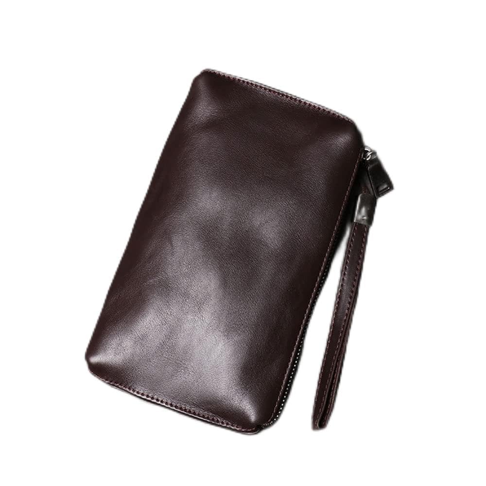 Leather Clutch Purse Wallet Men Wristlet Holder Wrist Bag Pack Business Handbag(B)