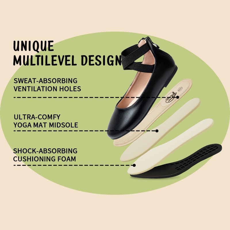 Trary Ballet Flats for Women Round Closed Toe Mary Jane Shoes Women's Flats with Wide Width Womens Comfy Fashion Elastic Ankle Strap Dress Shoes for Daily Office Work Business Casual All Year - Image 6