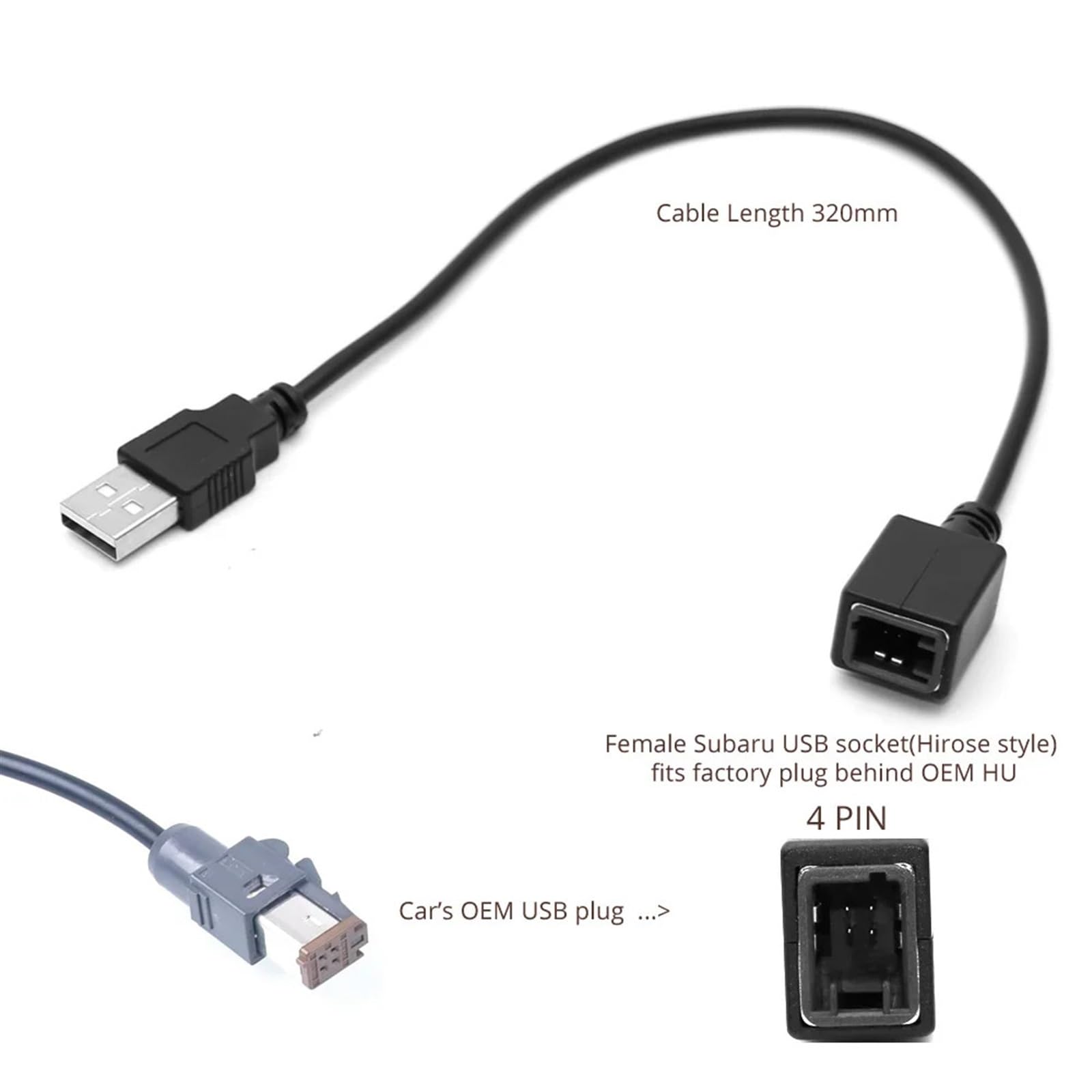 Adaptateur de prise 4 broches personnalisé for Subaru vers rallonge de ligne d'interface USB standard for câble de données multimédia d'entrée audio auxiliaire de voiture Suzuki(For Suzuki Vitera