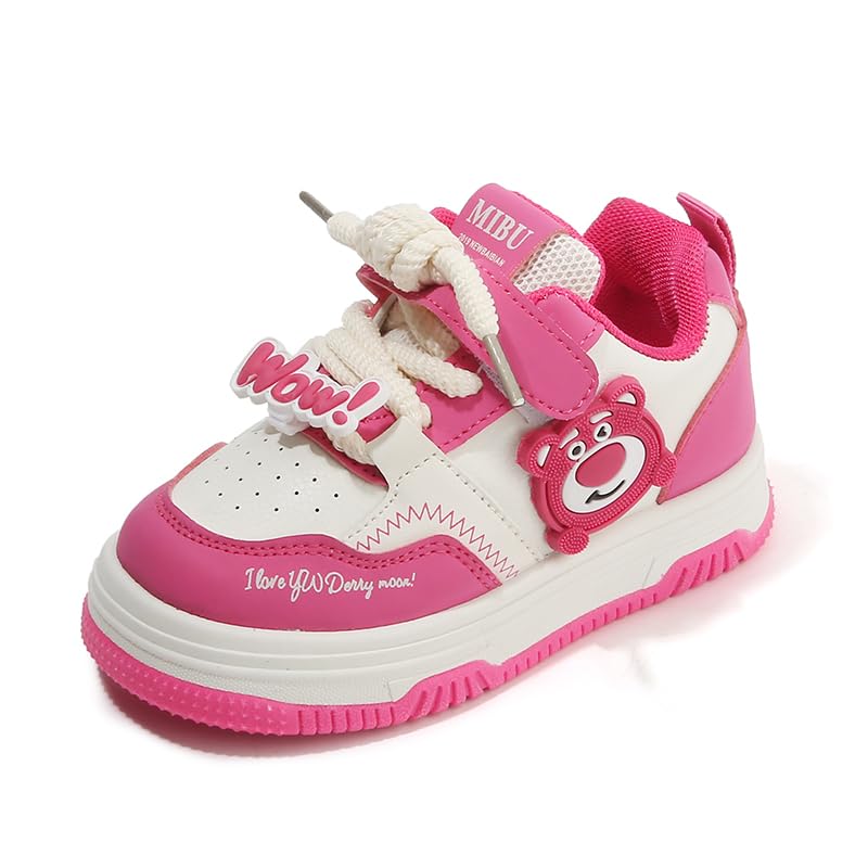 Kids Pink Bear Sneakers, Athletic Running Shoes, White and Pink, Hook and Loop Closure