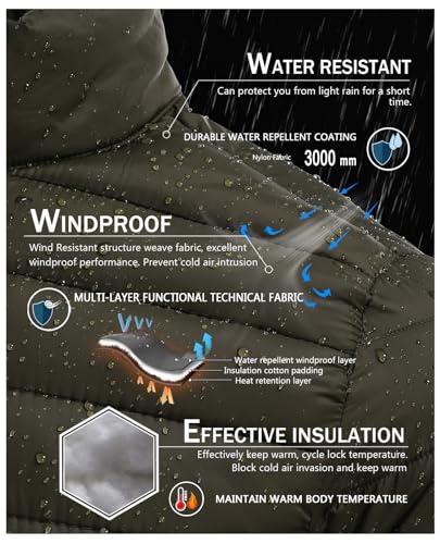 Image of SPOSULEI Men Puffer Jacket Packable Lightweight Winter Jackets Coats Outdoor Waterproof Insulated Jackets