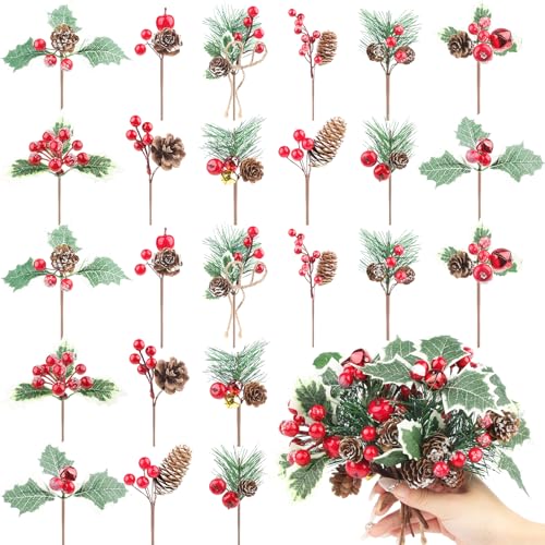 36PCS-Christmas-Picks-with-Pine-Cones-Holly-Berry-Artificial-Red-Berry-Stems-Pine-Branches-Small-Christmas-Berry-Picks-for-Crafts-Gift-Wrapping-Floral-Picks-Tree-Wreaths-Decor-Holiday-Arrangement 36PCS Christmas Picks with Pine Cones Holly Berry Artificial Red Berry Stems Pine Branches Small Christmas Berry Picks for Crafts Gift Wrapping Floral Picks Tree Wreaths Decor Holiday Arrangement
