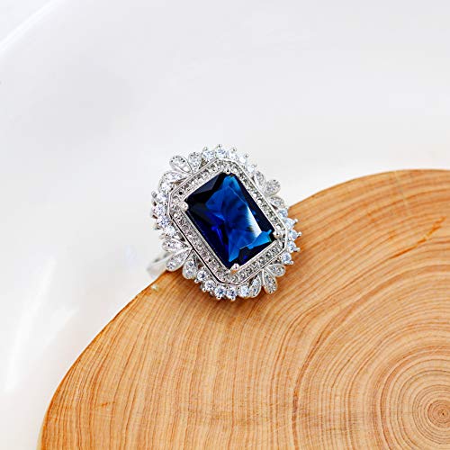 Uloveido Luxury 5 Carat Synthetic Emerald Ring, White Gold Plated Adjustable Emerald Cut Cubic Zirconia Rings Y9884