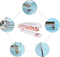 Vista 3 de Engrapadora de escritorio acrílica con 1000 grapas de 26/6, 6 clips de carpeta y 50 clips de papel, kit de accesorios de escritorio para el hogar