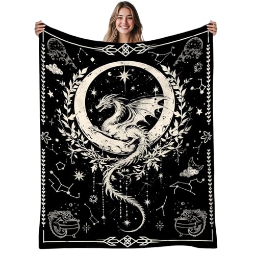Dragon Gifts Blanket for Dragon Lovers for Men Black Dragons Blankets for Holiday Birthday Soft Flannel Blanket for Friend Adults Warm Dinosaur Blanket Gift for Boy 50x60