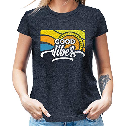 Good Vibes Shirt Women top Graphic tee Girls Casual Funny Cute Sayings Tshirt (Charcoal Black, XX-Large)