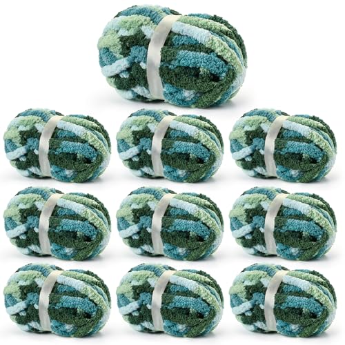 Image of Chunky Jumbo Chenille Yarn Multicolor 10 Pack | 2000g /240yds Super Bulky Baby Soft Yarn for Hand Knitting Fluffy Chunky Knit Throw Blanket Yarn